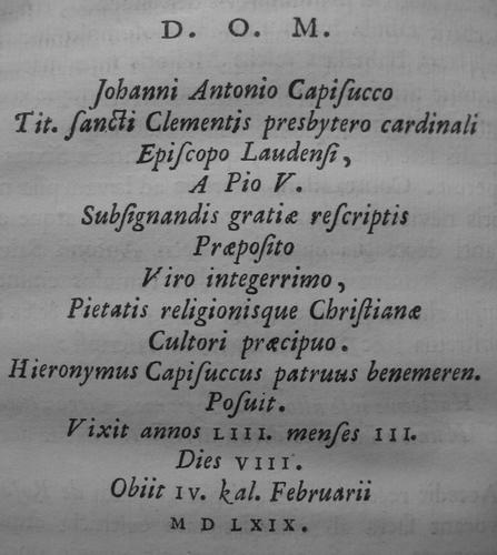 Gianantonio Capizucchi, Abdruck der Inschrift (Filippo Rondonino)