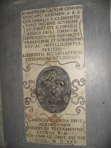 Giovanni Battista Cicala (Cicada), Grabmal S. Maria del Popolo, Inschrift