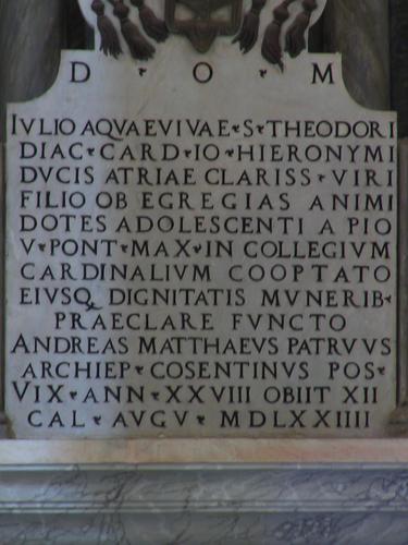 Giulio Acquaviva d'Aragona, Grabmal S. Giovanni in Laterano, Inschrift