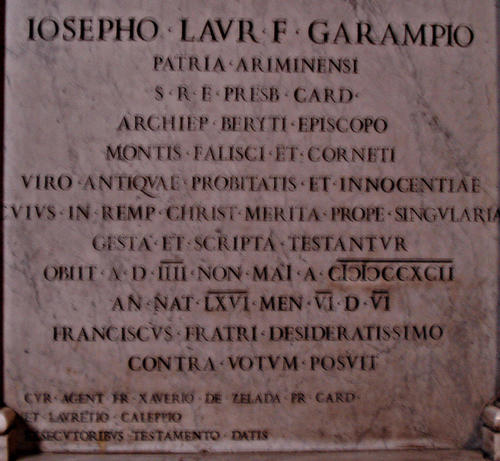 Giuseppe Garampi, Grabmal SS. Giovanni e Paolo, Inschrift