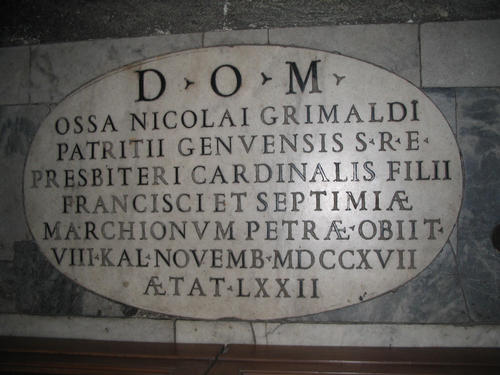 Niccolò Grimaldi, Grabmal S. Maria della Concezione, Inschrift