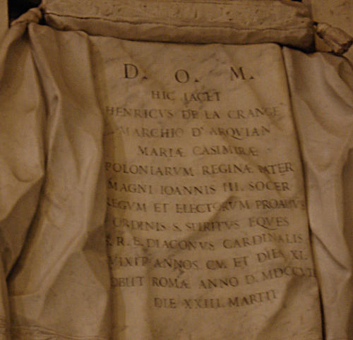 Henry Lagrange D'Arquien, Grabmal S. Luigi dei Francesi, Inschift