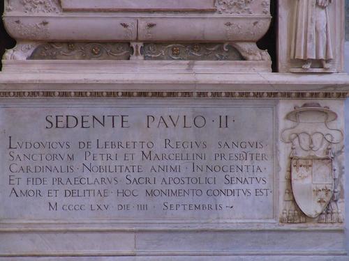 Louis d'Albret (Ludovico de Lebretto), Grabmal S. Maria in Aracoeli, Inschrift