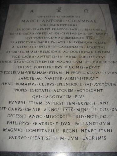 Marcantonio Colonna, Grabmal SS. Apostoli, Inschrift