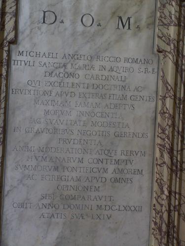 Michelangelo Ricci, Grabmal S. Francesco a Ripa, Inschrift