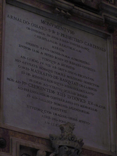Arnaud d'Ossat, Grabmal S. Luigi dei Francesi, Inschrift