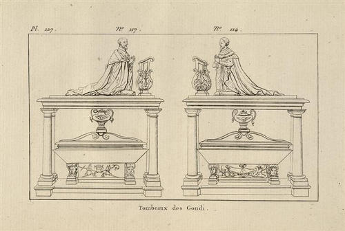 Pierre und Albert Gondi, Stich Grabmonumente