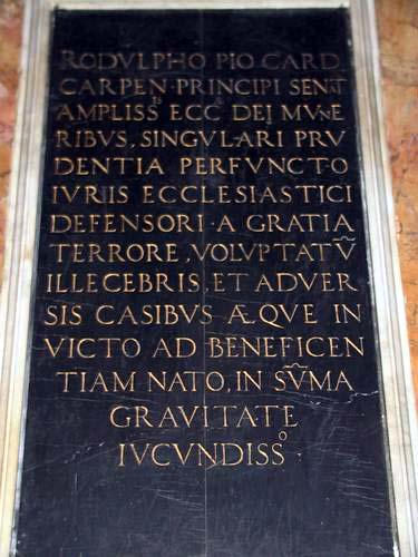 Rodolfo Pio da Carpi, Grabmal SS. Trinità dei Monti, Inschrift